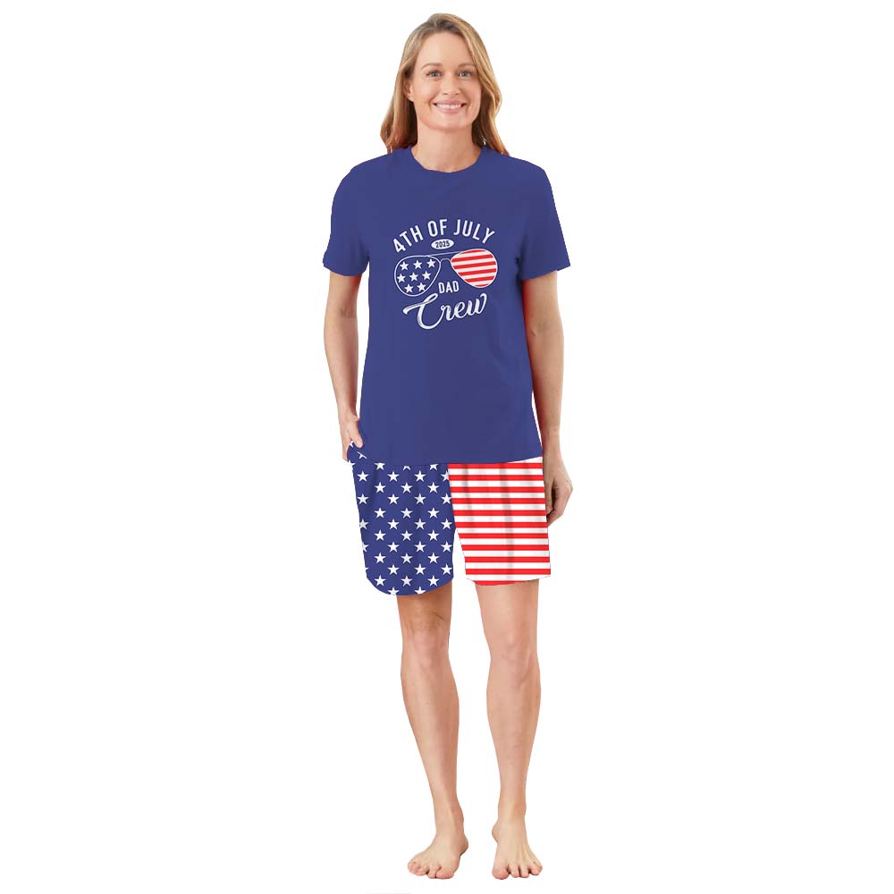 Custom Name Family Crew Family 4th of July Pajamas With Dog Short Sleeve Custom Name Family Crew Family 4th of July Pajamas With Dog Short Sleeve