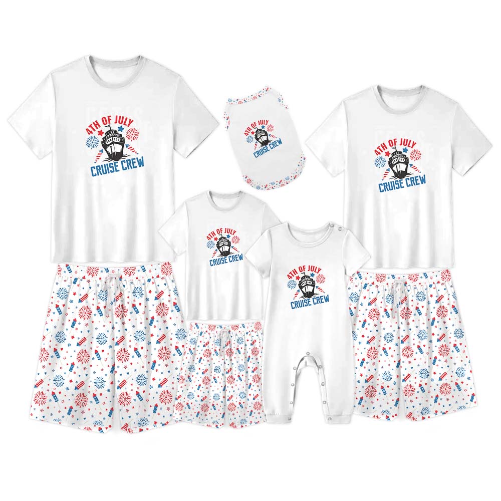 4th Of July Cruise Crew Pajama Shorts Set White 4th Of July Cruise Crew Pajama Shorts Set White