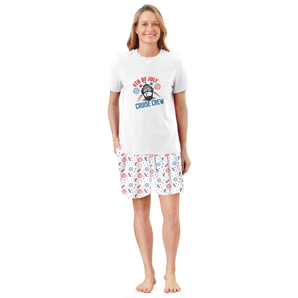 4th Of July Cruise Crew Pajama Shorts Set White 4th Of July Cruise Crew Pajama Shorts Set White