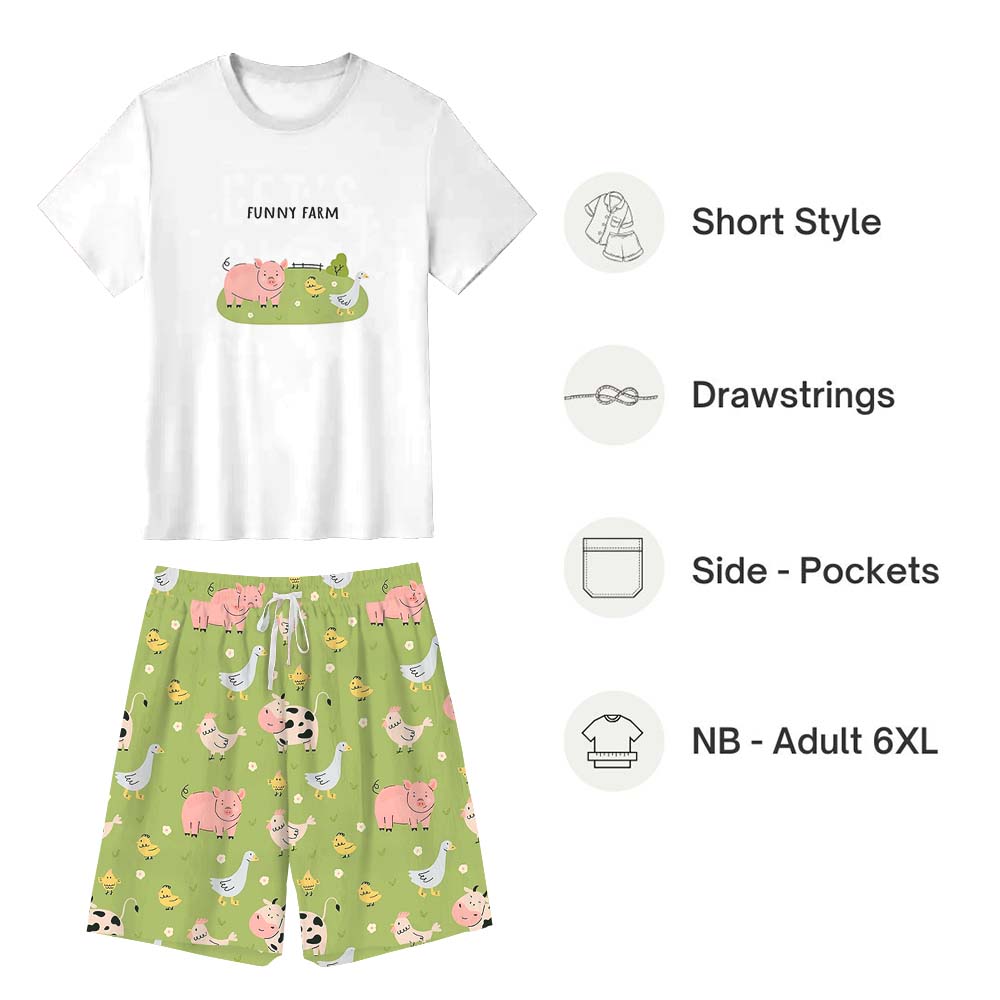 Cute Animals Farm Family 4th of July Pajama Sets Short Sleeves