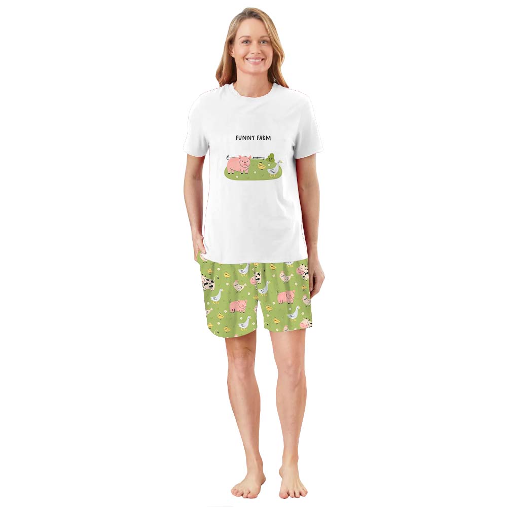 Cute Animals Farm Family 4th of July Pajama Sets Short Sleeves