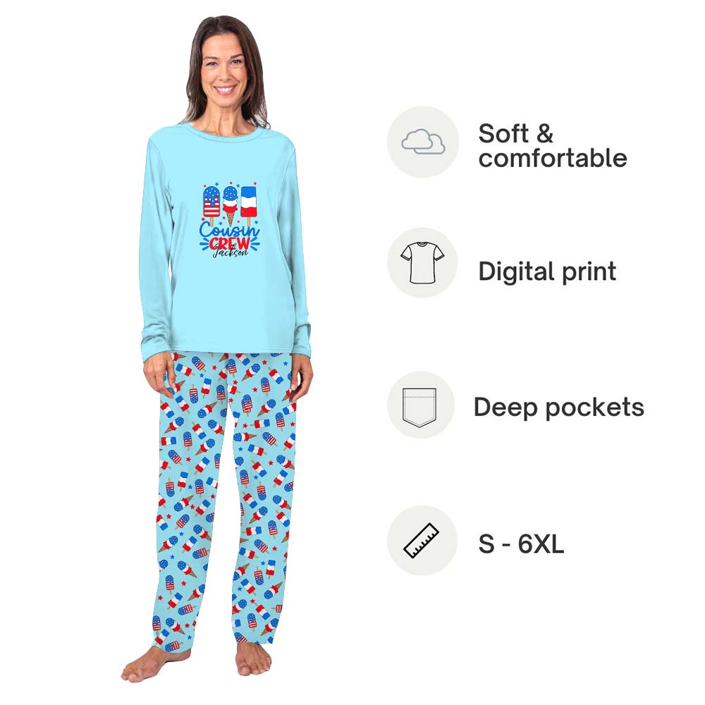 Ice Cream Cousin Crew Custom Name Family 4th of July Pajamas Including Dog