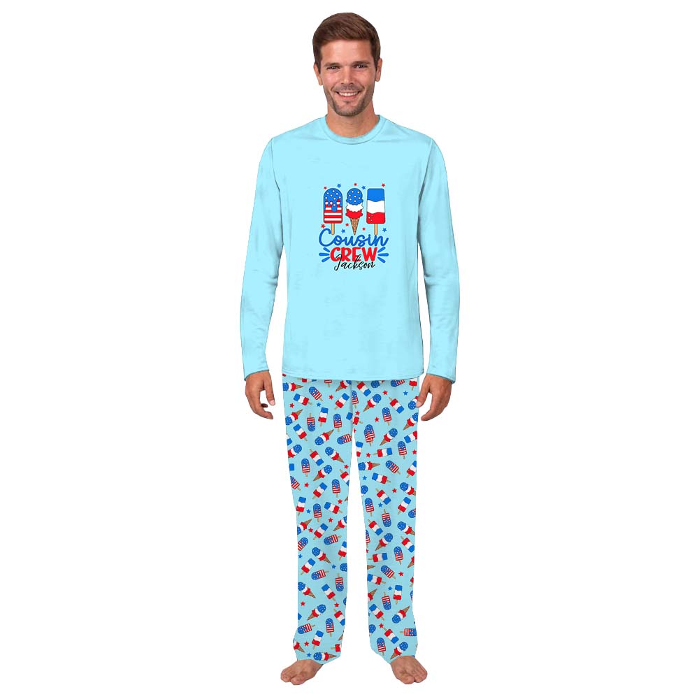 Ice Cream Cousin Crew Custom Name Family 4th of July Pajamas Including Dog
