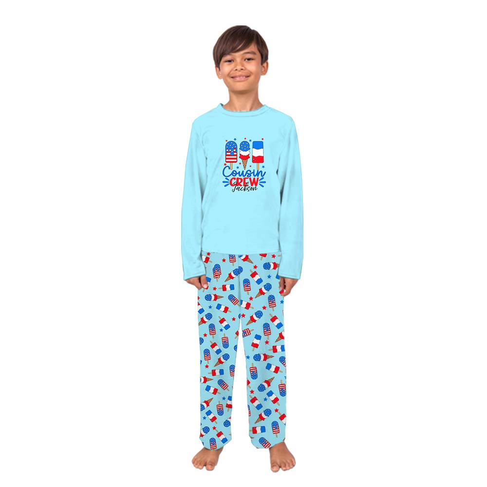 Ice Cream Cousin Crew Custom Name Family 4th of July Pajamas Including Dog