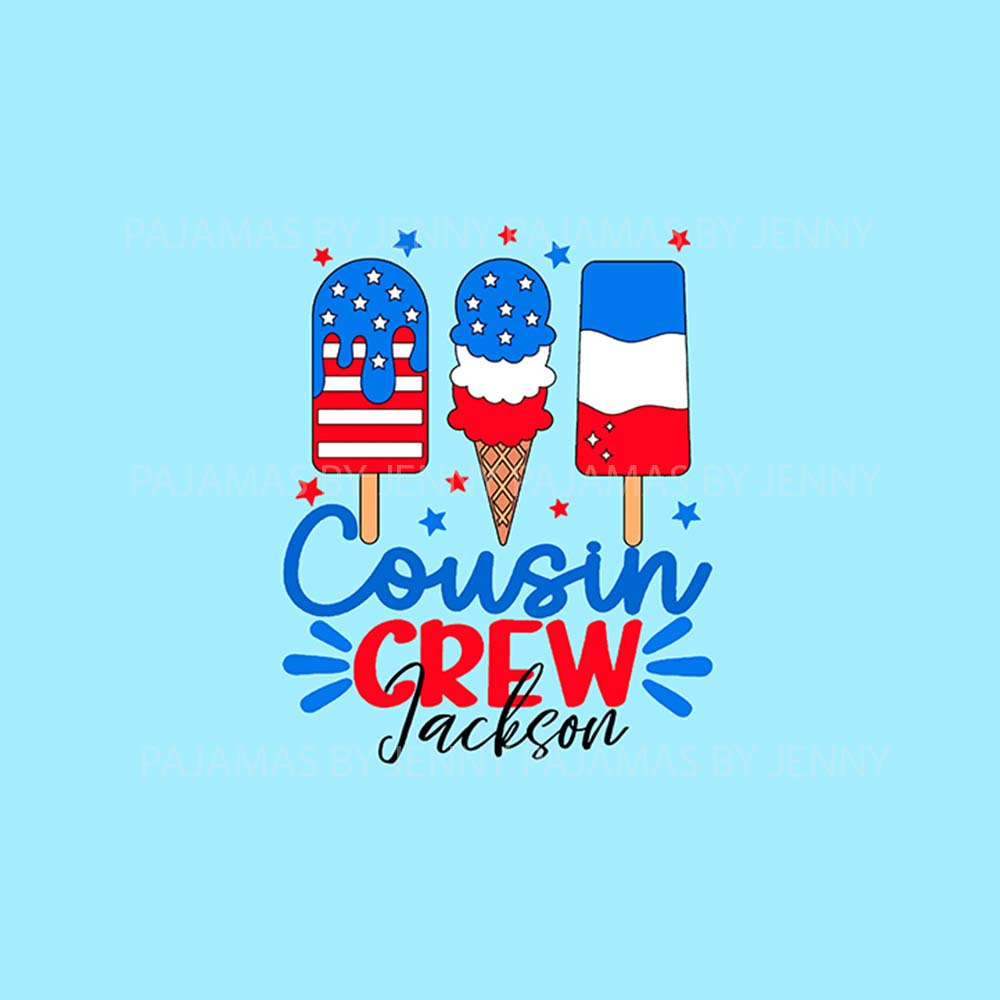 Ice Cream Cousin Crew Custom Name Family 4th of July Pajamas Including Dog