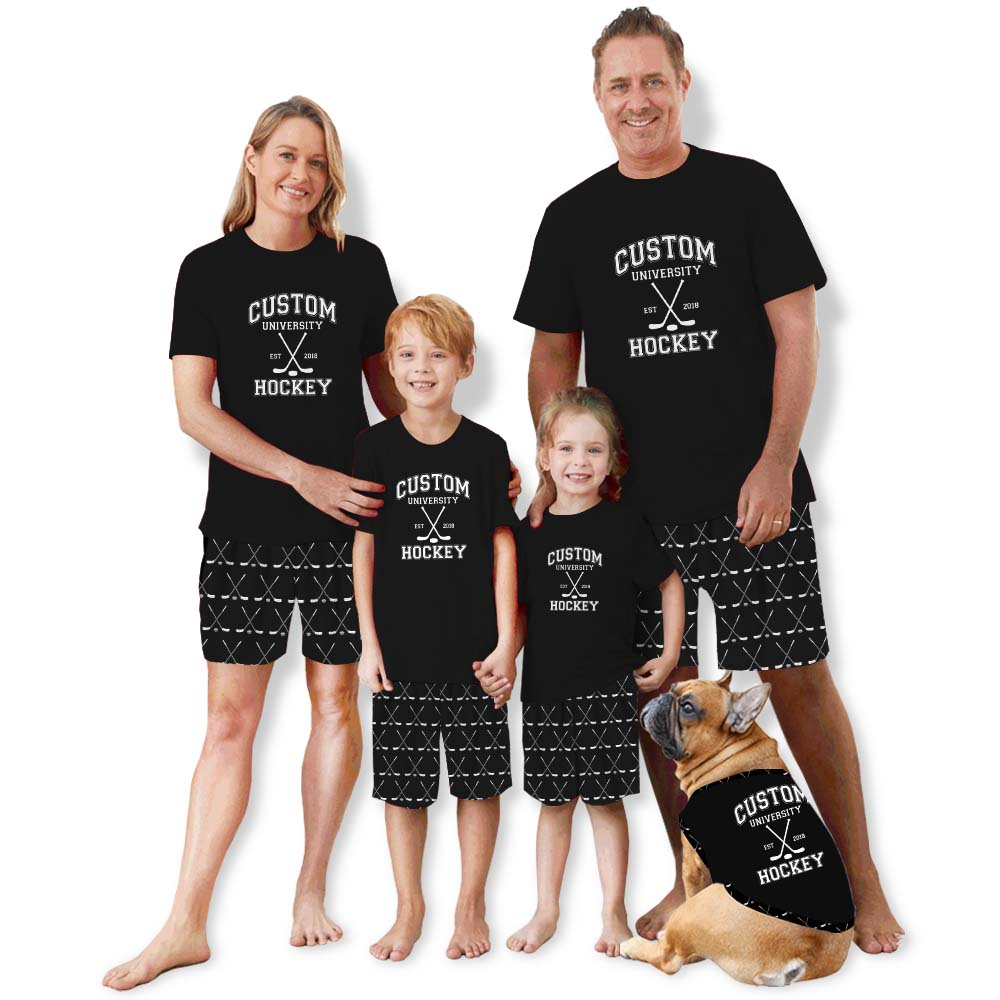 Hockey University Custom Name Sports Pajamas For Youth Short Set Hockey University Custom Name Sports Pajamas For Youth Short Set