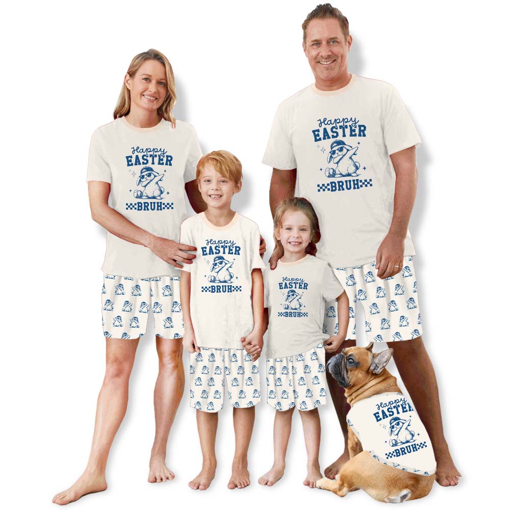 Cute Happy Easter Bruh Pajamas For Adults Short Sleeves Cute Happy Easter Bruh Pajamas For Adults Short Sleeves