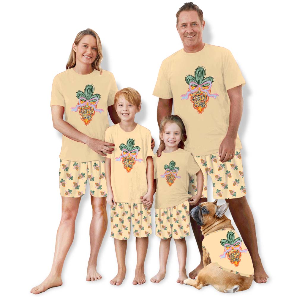 Happy Easter Carrot Coquette Matching Family Pajama Shorts Set Happy Easter Carrot Coquette Matching Family Pajama Shorts Set