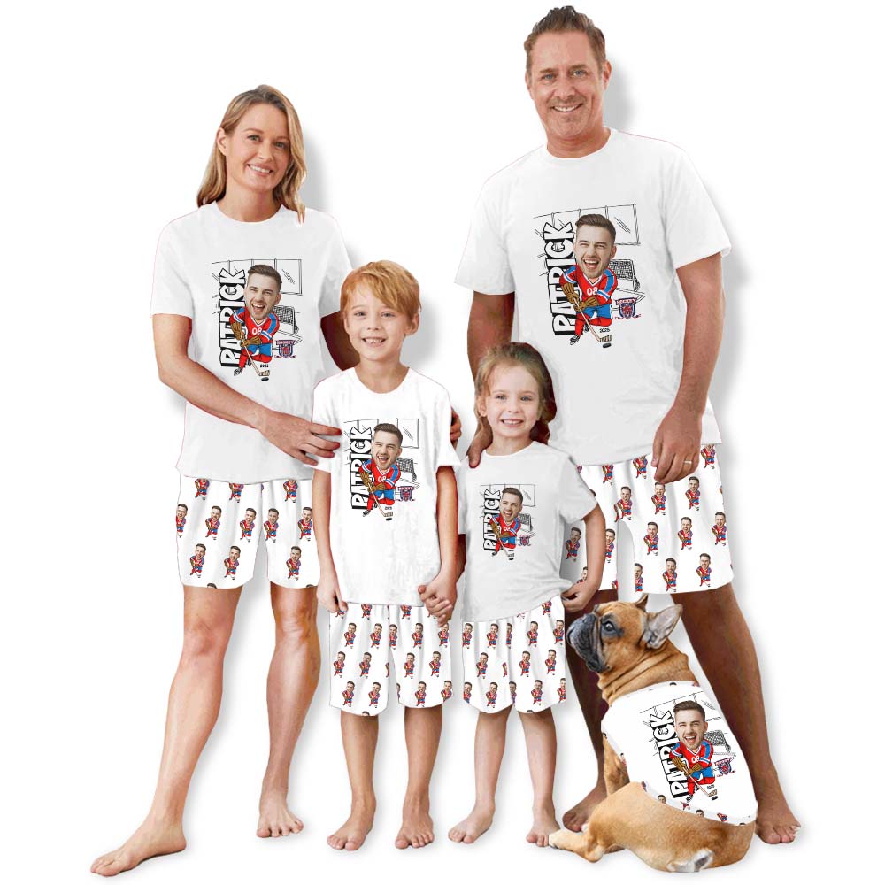 Ice Hockey Custom Face Pajamas For Adults Short Sleeves Ice Hockey Custom Face Pajamas For Adults Short Sleeves