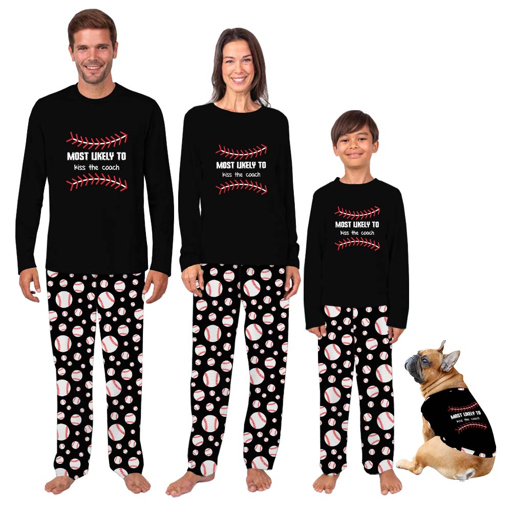 Funny Most Likely To Baseball Team Matching Family Pajamas With Dogs Funny Most Likely To Baseball Team Matching Family Pajamas With Dogs