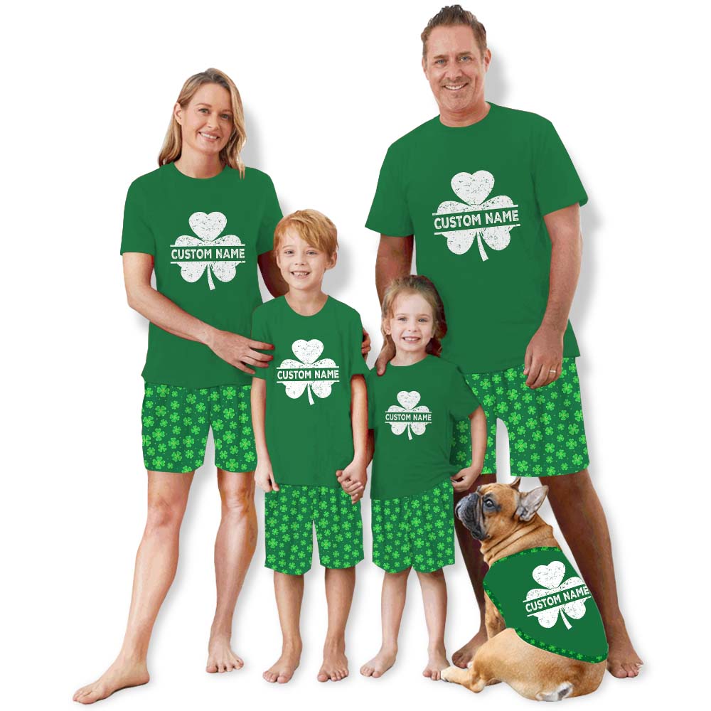 Custom Name Shamrock Pajamas For Adults Short Sleeves Green Custom Name Shamrock Pajamas For Adults Short Sleeves Green