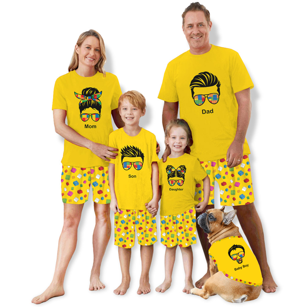 Personalized Name And Design Lego Brick Pajamas Yellow