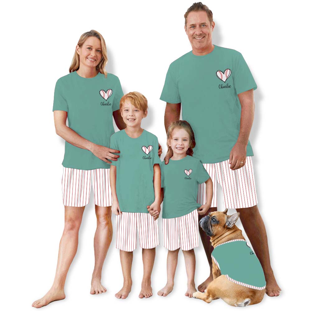 Personalized Baseball Heart Pajamas Tshirts And Shorts Personalized Baseball Heart Pajamas Tshirts And Shorts