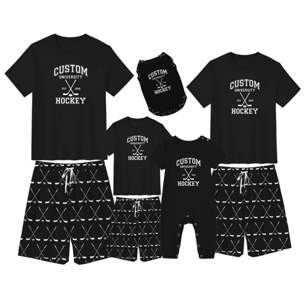 Hockey University Custom Name Sports Pajamas For Youth Short Set Hockey University Custom Name Sports Pajamas For Youth Short Set