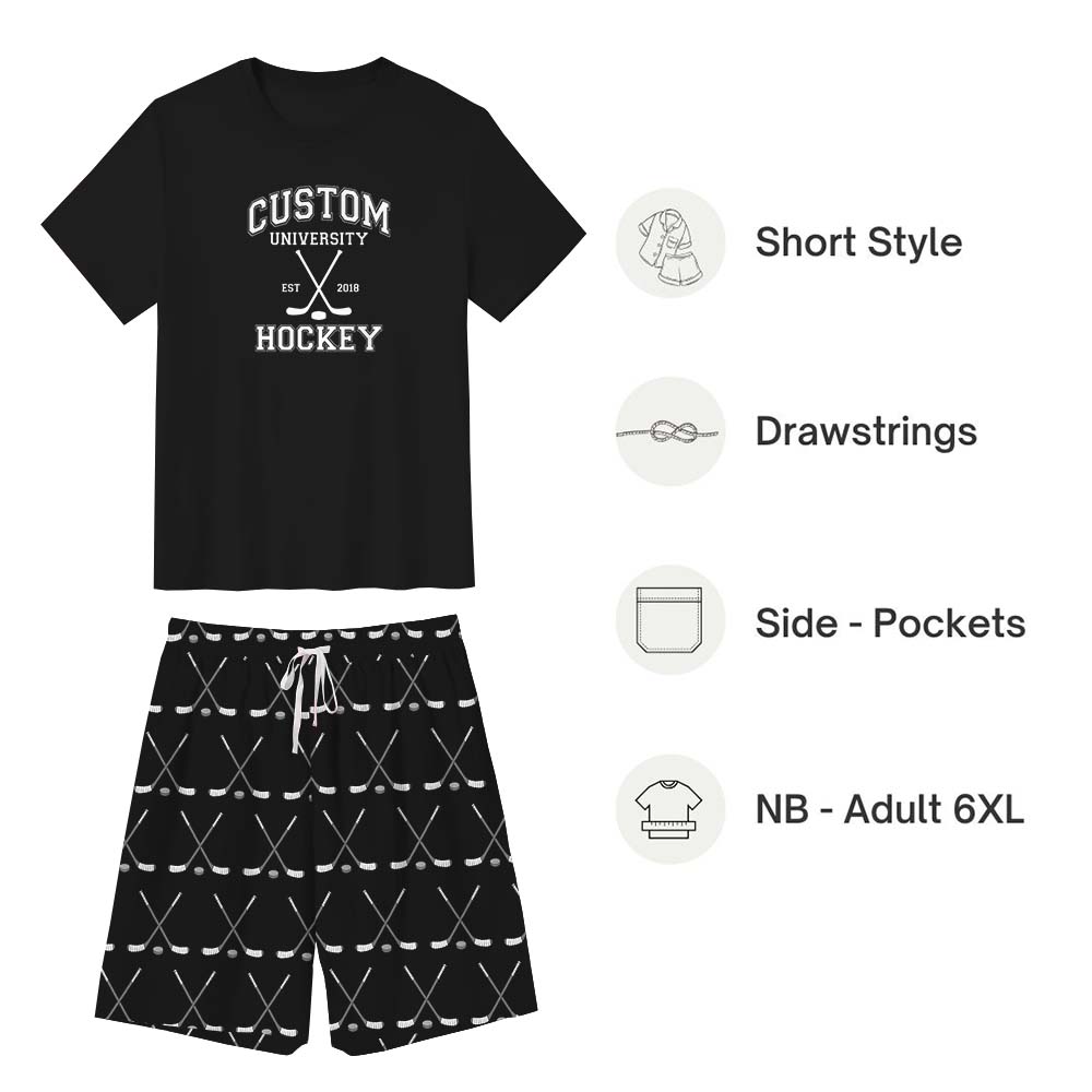 Hockey University Custom Name Sports Pajamas For Youth Short Set Hockey University Custom Name Sports Pajamas For Youth Short Set
