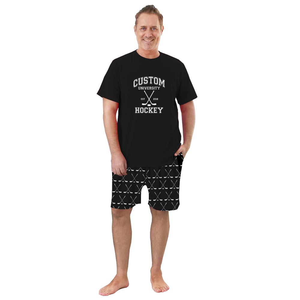 Hockey University Custom Name Sports Pajamas For Youth Short Set Hockey University Custom Name Sports Pajamas For Youth Short Set