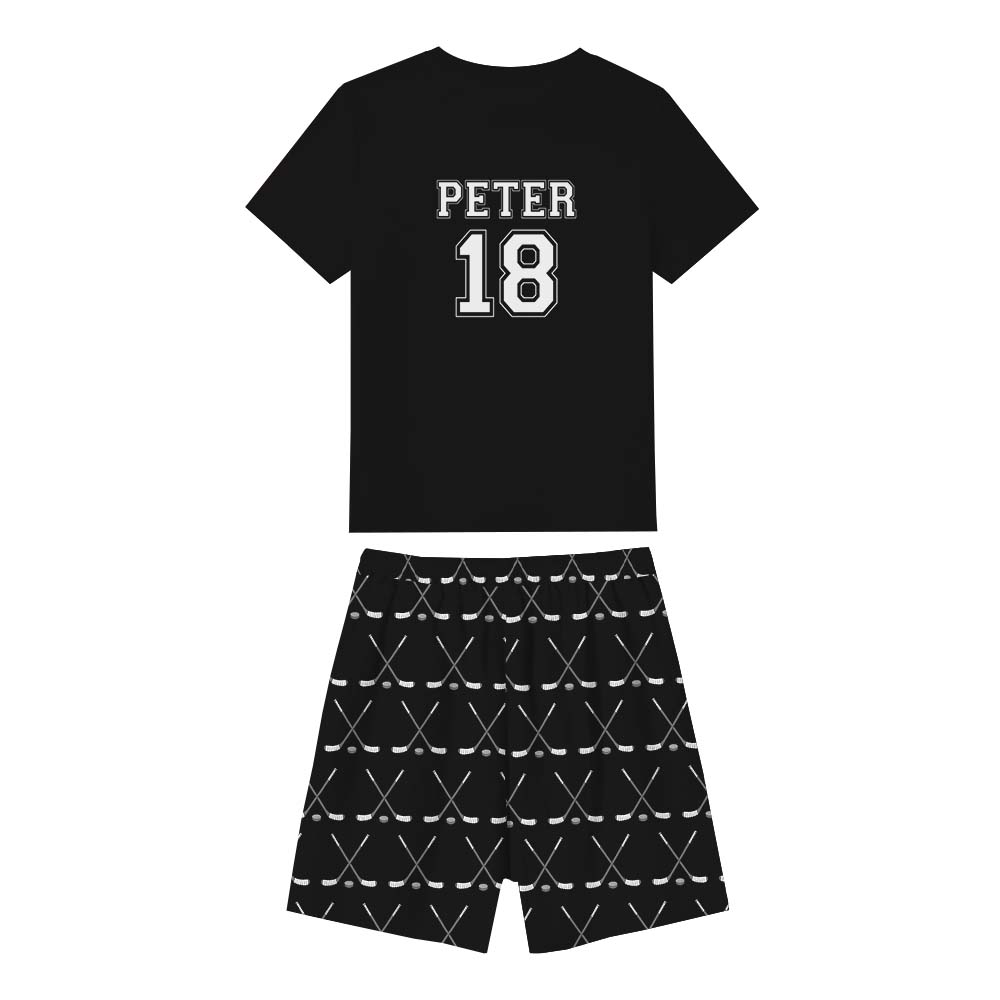 Hockey University Custom Name Sports Pajamas For Youth Short Set Hockey University Custom Name Sports Pajamas For Youth Short Set