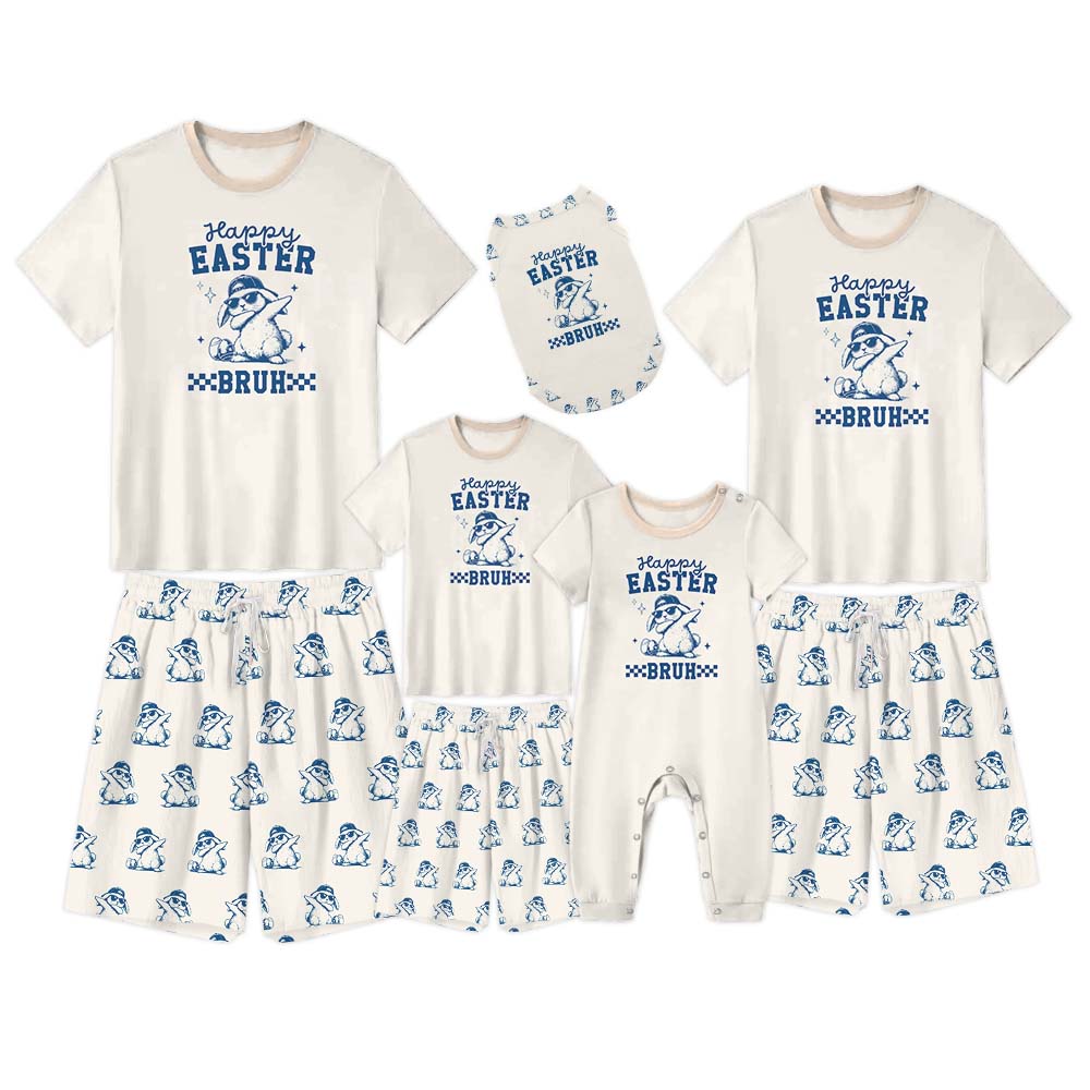Cute Happy Easter Bruh Pajamas For Adults Short Sleeves Cute Happy Easter Bruh Pajamas For Adults Short Sleeves