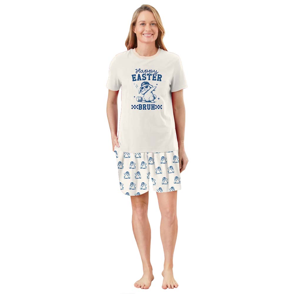 Cute Happy Easter Bruh Pajamas For Adults Short Sleeves Cute Happy Easter Bruh Pajamas For Adults Short Sleeves