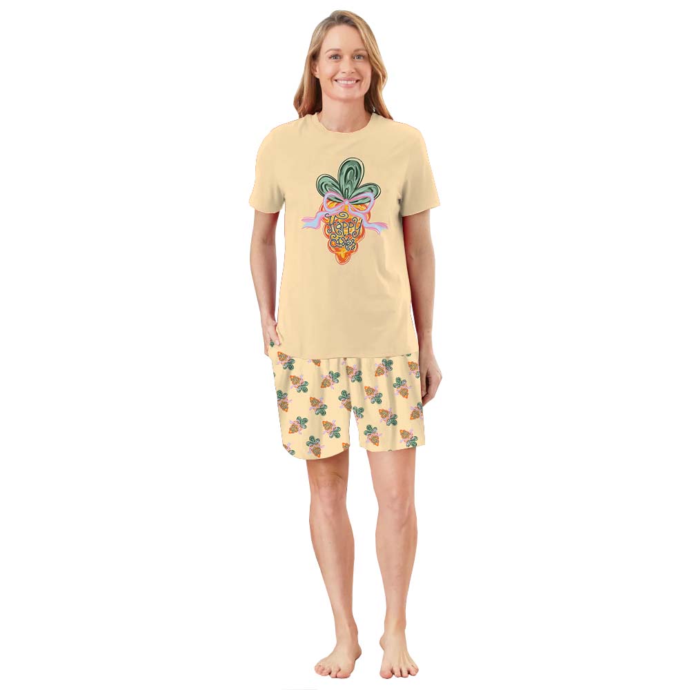 Happy Easter Carrot Coquette Matching Family Pajama Shorts Set Happy Easter Carrot Coquette Matching Family Pajama Shorts Set