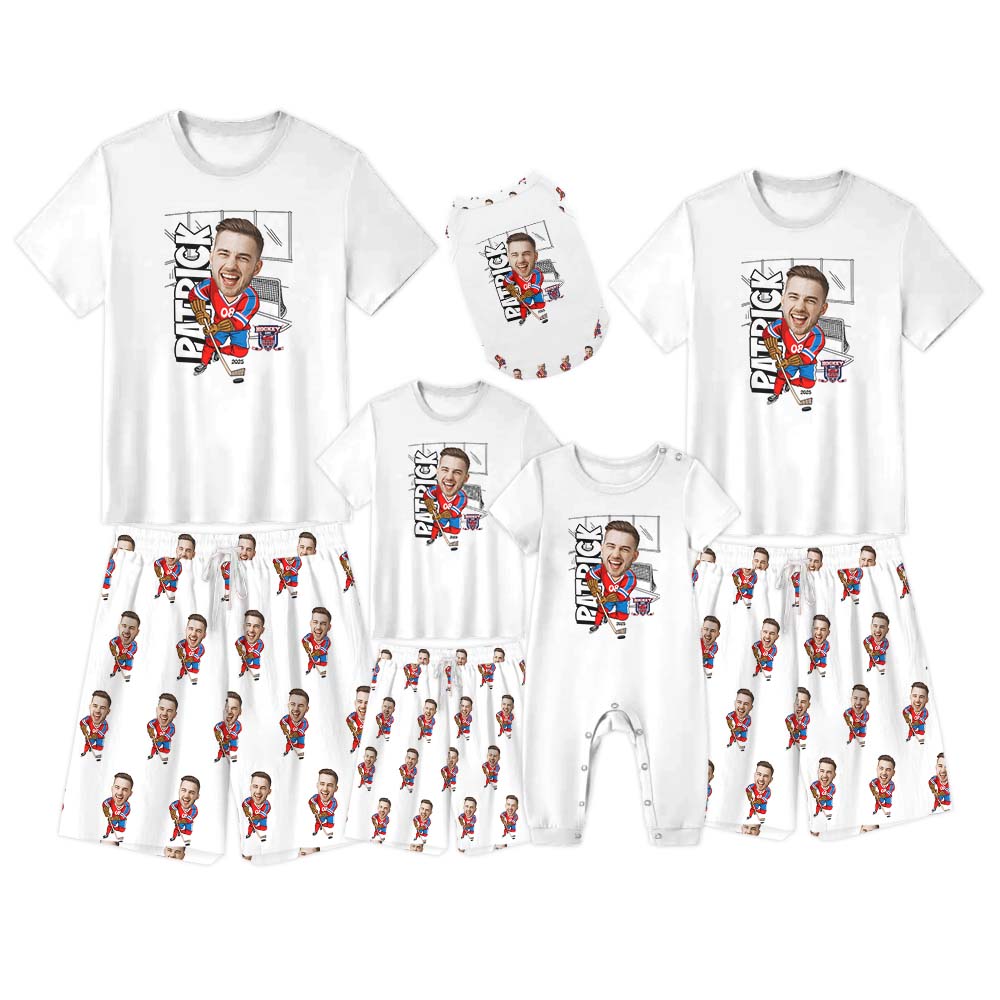 Ice Hockey Custom Face Pajamas For Adults Short Sleeves Ice Hockey Custom Face Pajamas For Adults Short Sleeves