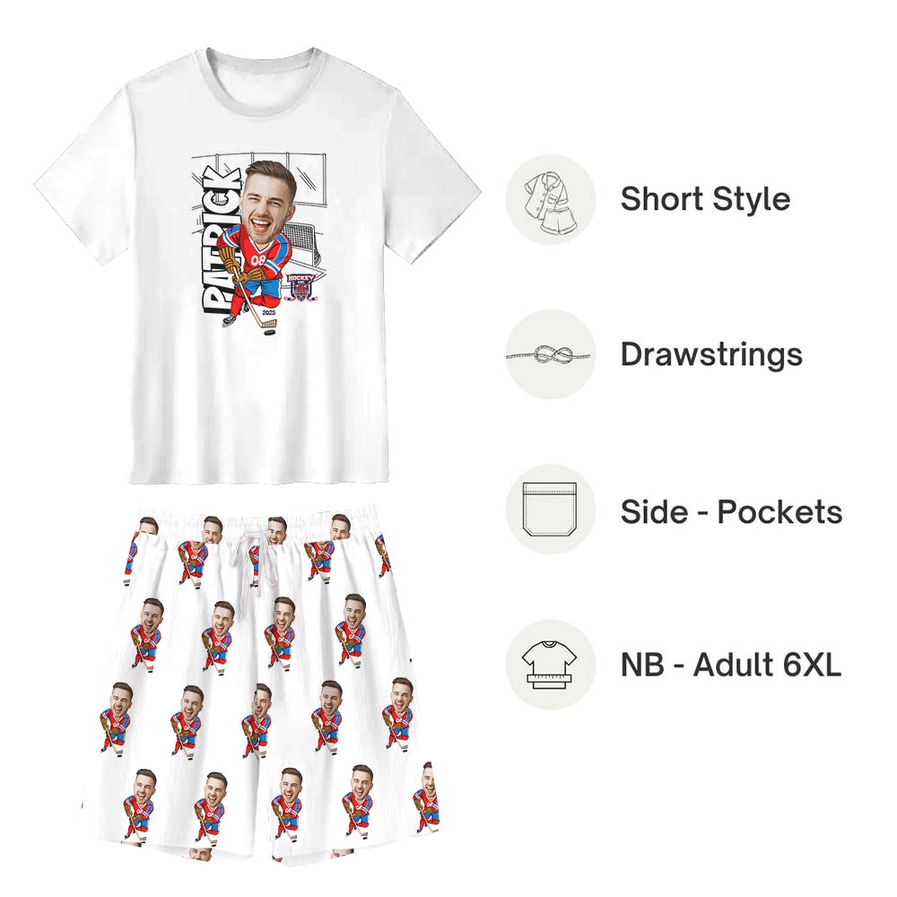 Ice Hockey Custom Face Pajamas For Adults Short Sleeves Ice Hockey Custom Face Pajamas For Adults Short Sleeves