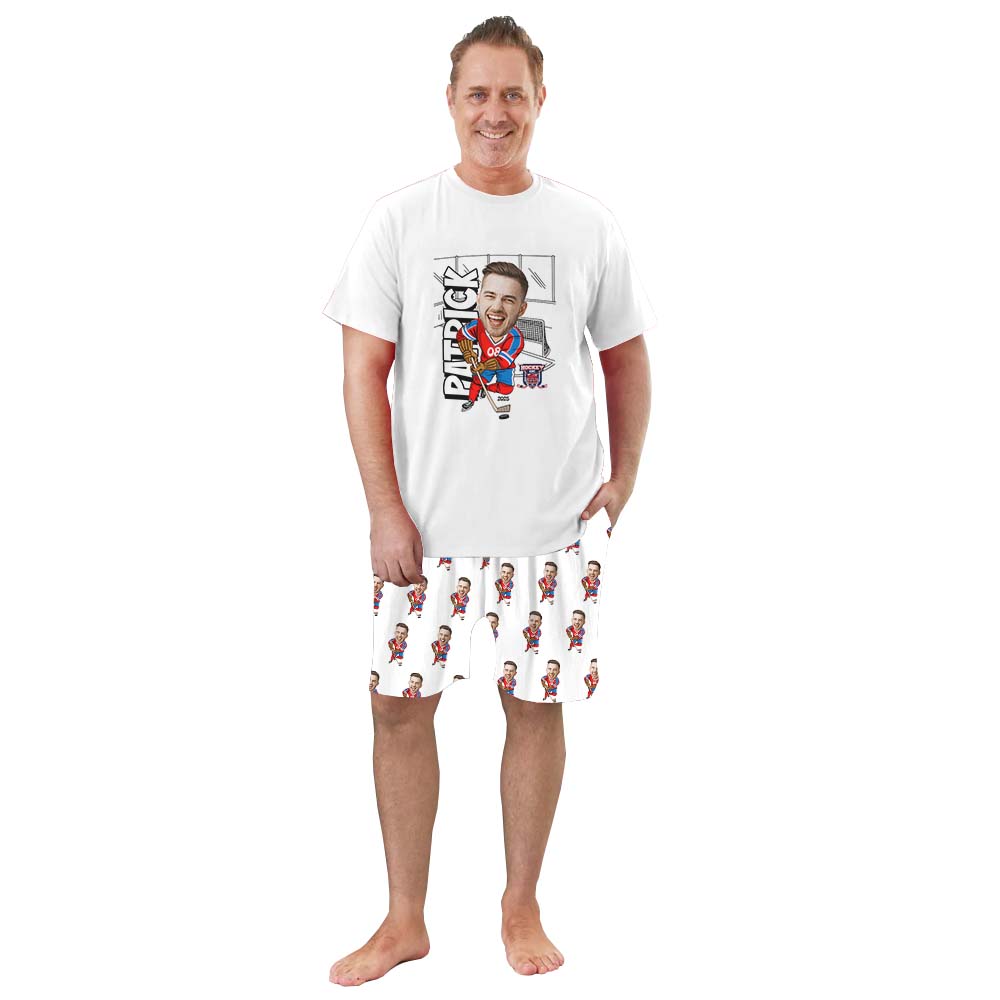 Ice Hockey Custom Face Pajamas For Adults Short Sleeves Ice Hockey Custom Face Pajamas For Adults Short Sleeves