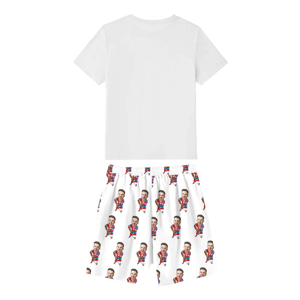 Ice Hockey Custom Face Pajamas For Adults Short Sleeves Ice Hockey Custom Face Pajamas For Adults Short Sleeves