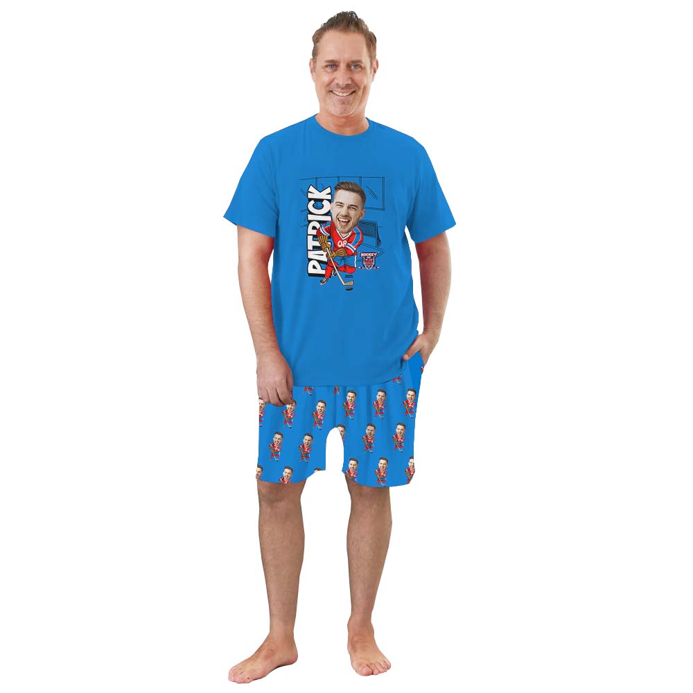 Personalized Ice Hockey With Name Sport Pajama Short Set