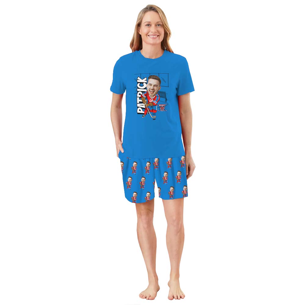 Personalized Ice Hockey With Name Sport Pajama Short Set