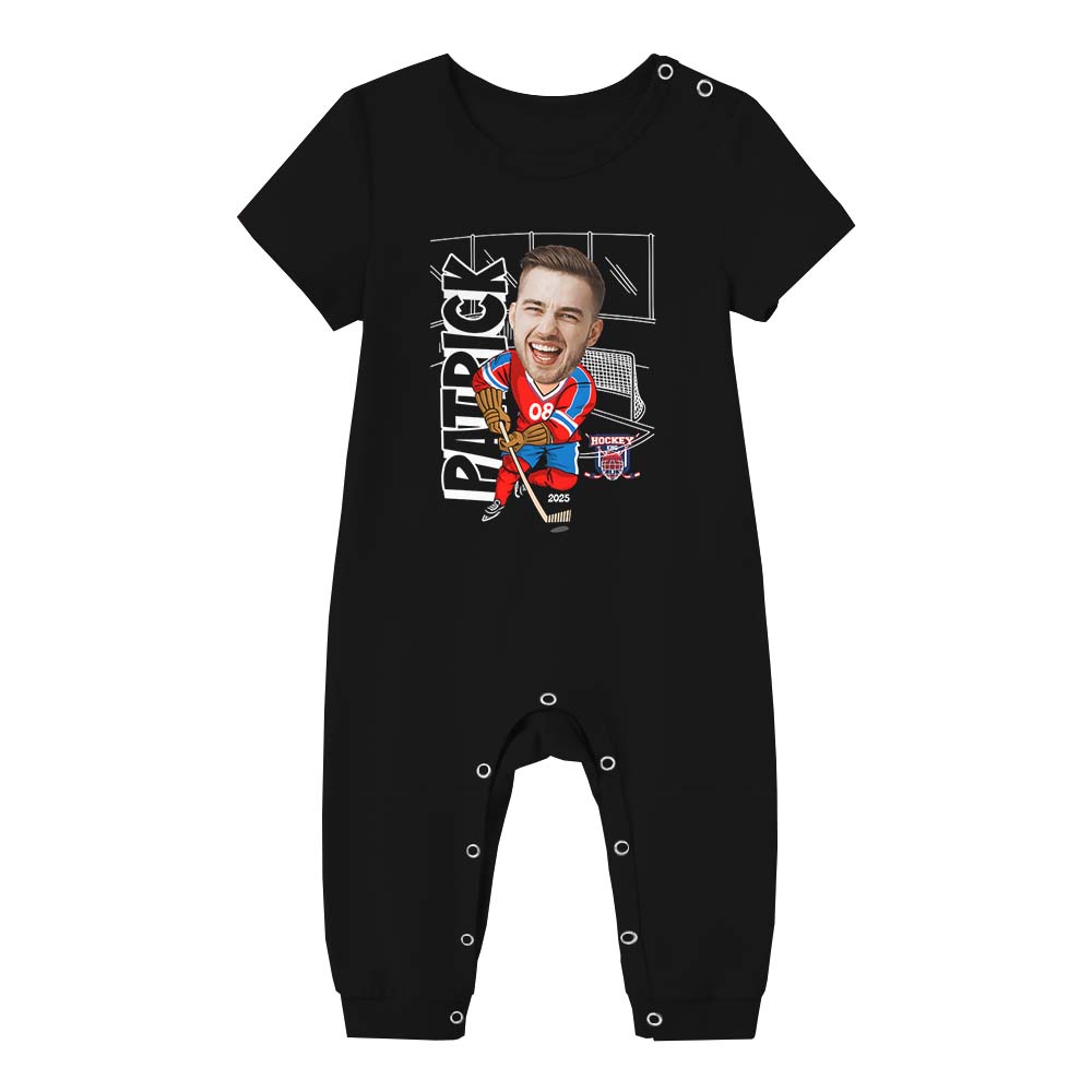 Cute Custom Face Ice Hockey Sport Pajamas With Dog Short Sleeves Cute Custom Face Ice Hockey Sport Pajamas With Dog Short Sleeves