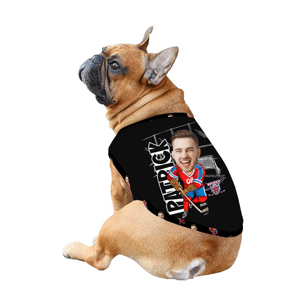 Cute Custom Face Ice Hockey Sport Pajamas With Dog Short Sleeves Cute Custom Face Ice Hockey Sport Pajamas With Dog Short Sleeves