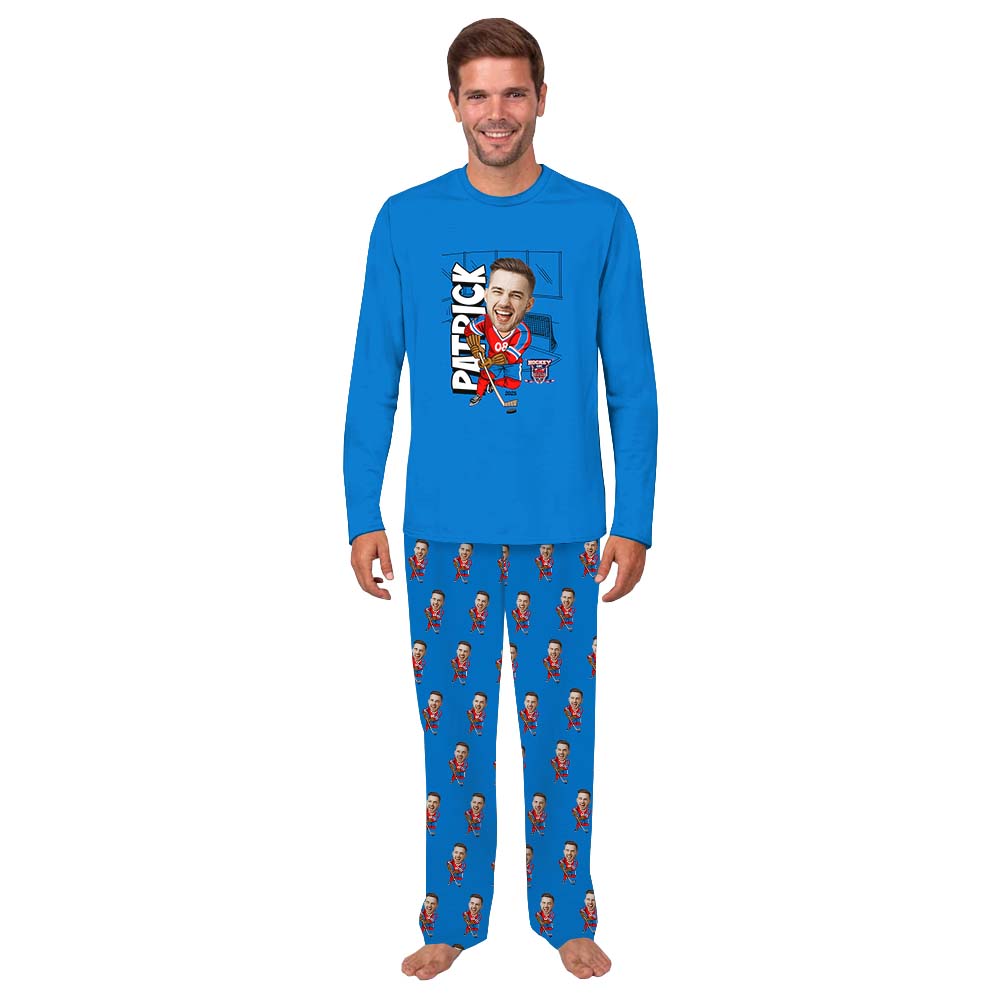 Custom Face Ice Hockey Family Sport Pajamas With Dog Custom Face Ice Hockey Family Sport Pajamas With Dog