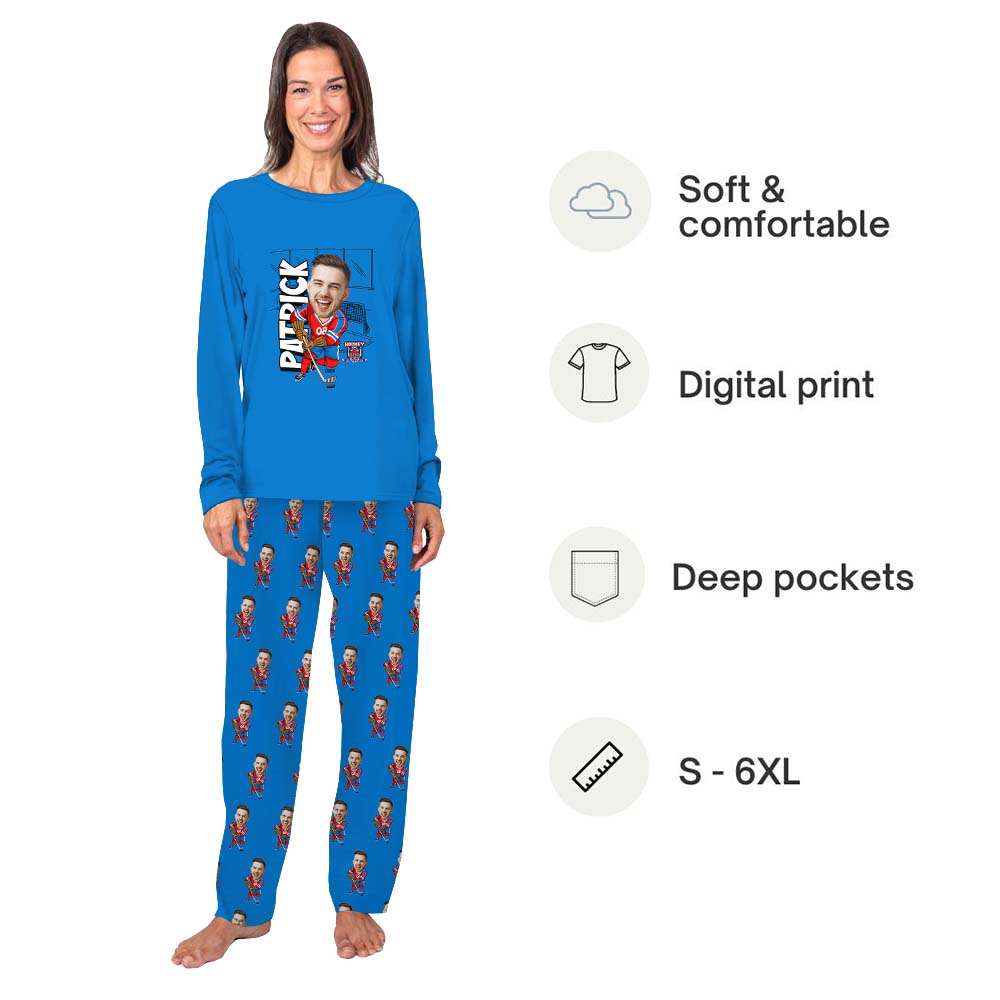 Custom Face Ice Hockey Family Sport Pajamas With Dog Custom Face Ice Hockey Family Sport Pajamas With Dog