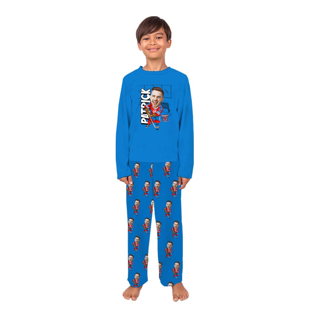 Custom Face Ice Hockey Family Sport Pajamas With Dog Custom Face Ice Hockey Family Sport Pajamas With Dog