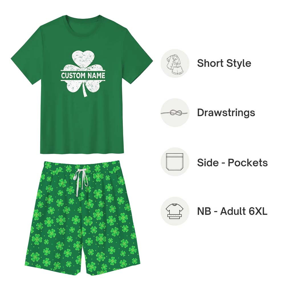 Custom Name Shamrock Pajamas For Adults Short Sleeves Green Custom Name Shamrock Pajamas For Adults Short Sleeves Green
