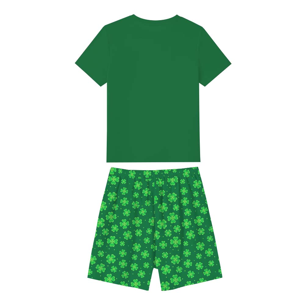 Custom Name Shamrock Pajamas For Adults Short Sleeves Green Custom Name Shamrock Pajamas For Adults Short Sleeves Green