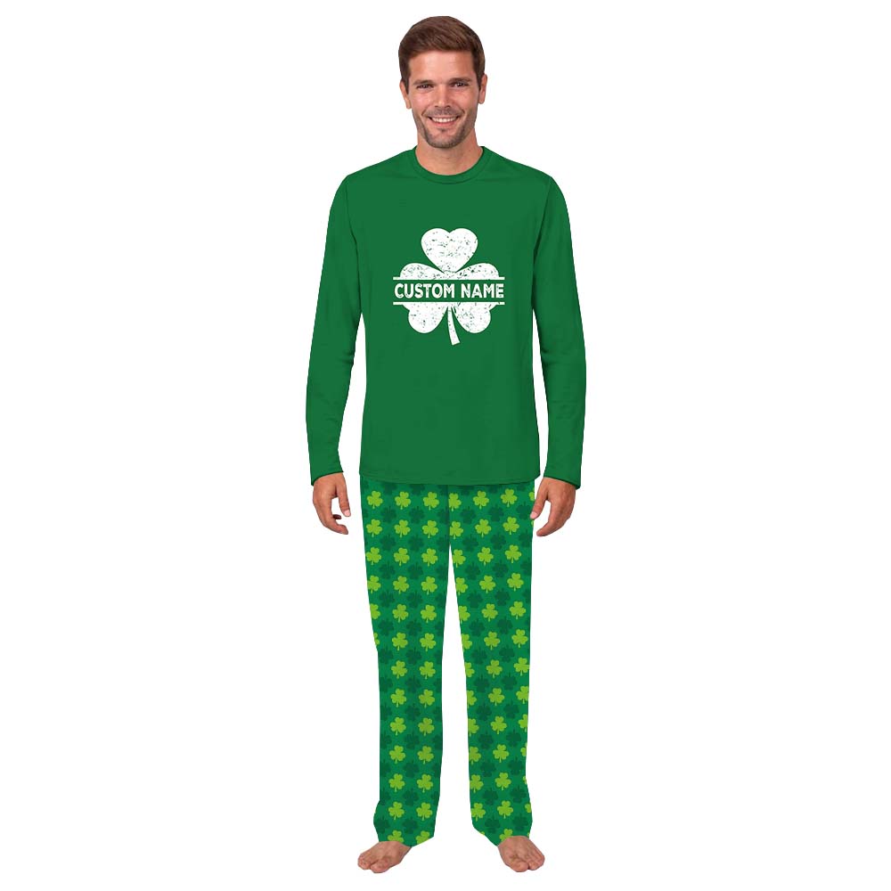 Personalized Shamrock With Name Matching Family Pajamas With Dogs
