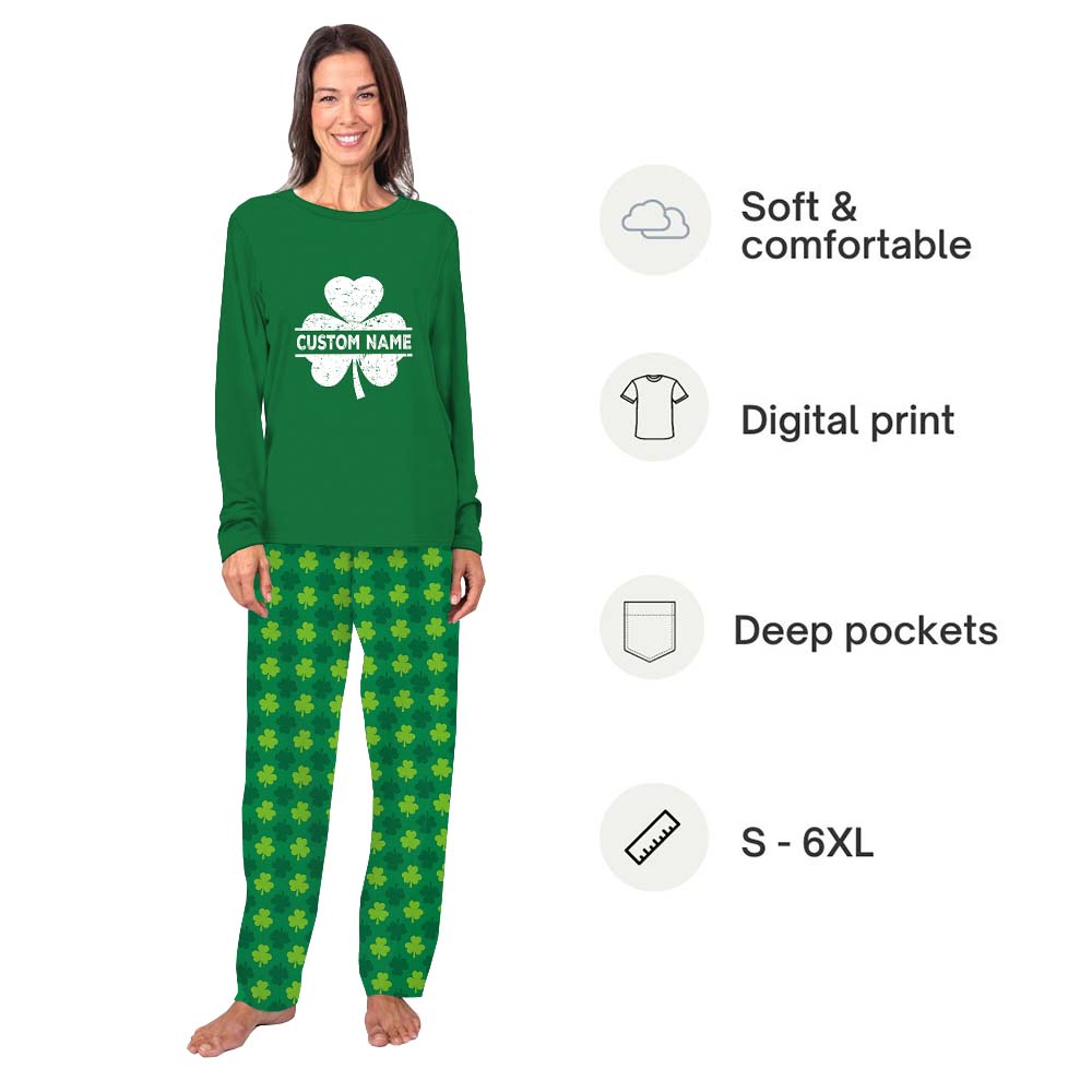 Personalized Shamrock With Name Matching Family Pajamas With Dogs