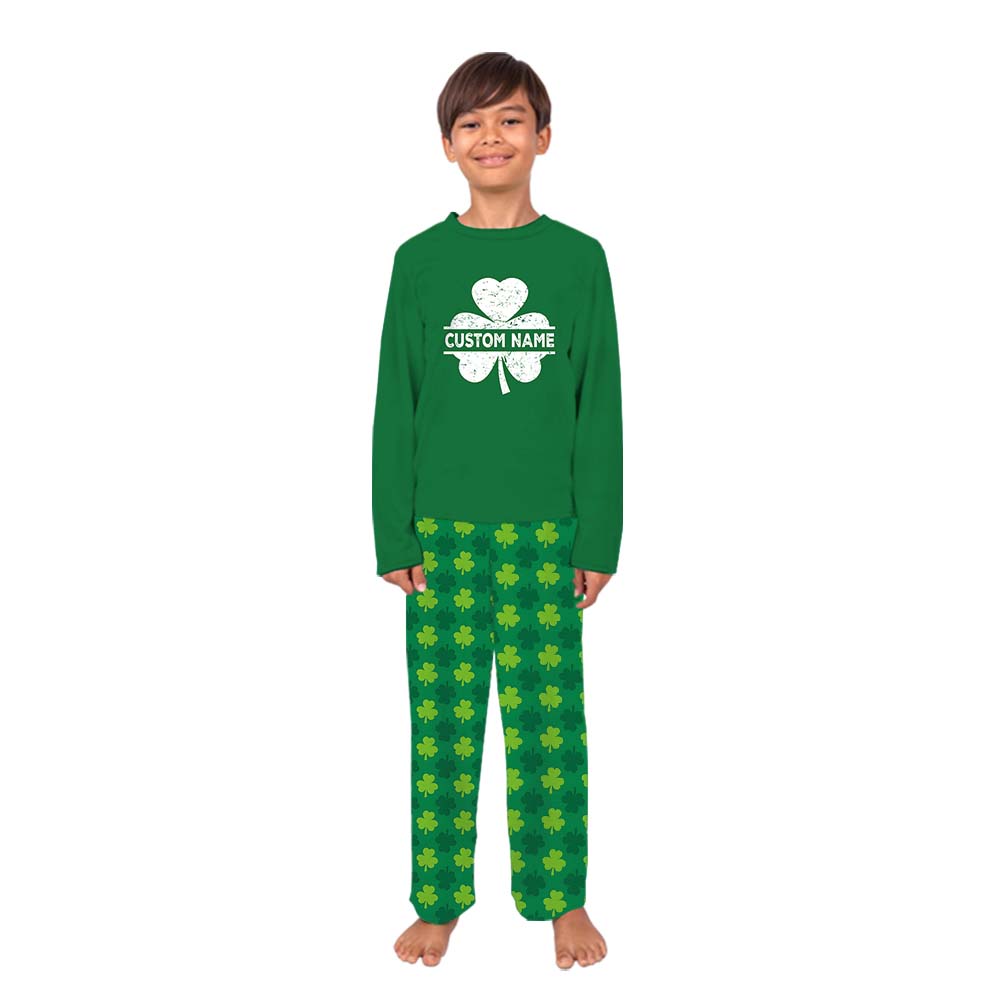 Personalized Shamrock With Name Matching Family Pajamas With Dogs