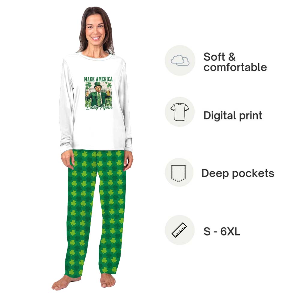 Festive Patrick Trump Make America Lucky Again Pajamas For Family And Pet Festive Patrick Trump Make America Lucky Again Pajamas For Family And Pet