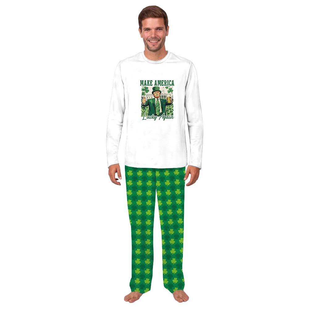 Festive Patrick Trump Make America Lucky Again Pajamas For Family And Pet Festive Patrick Trump Make America Lucky Again Pajamas For Family And Pet