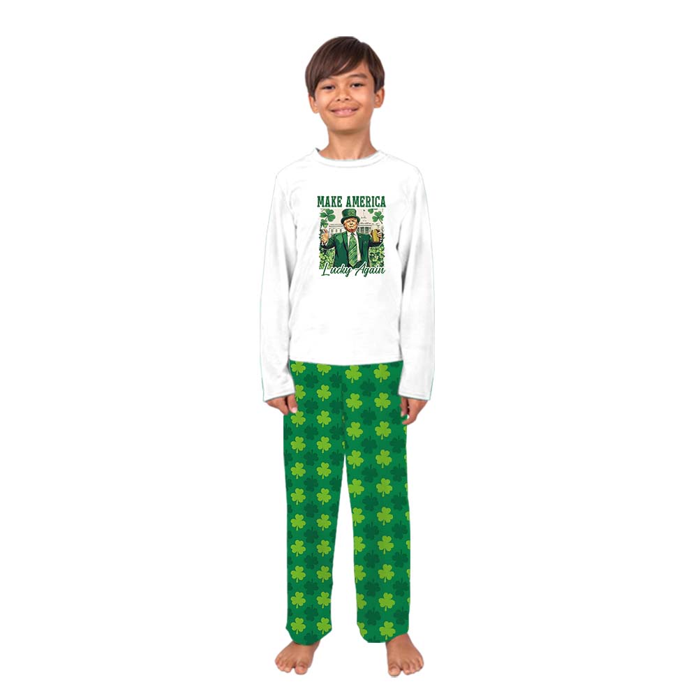 Festive Patrick Trump Make America Lucky Again Pajamas For Family And Pet Festive Patrick Trump Make America Lucky Again Pajamas For Family And Pet