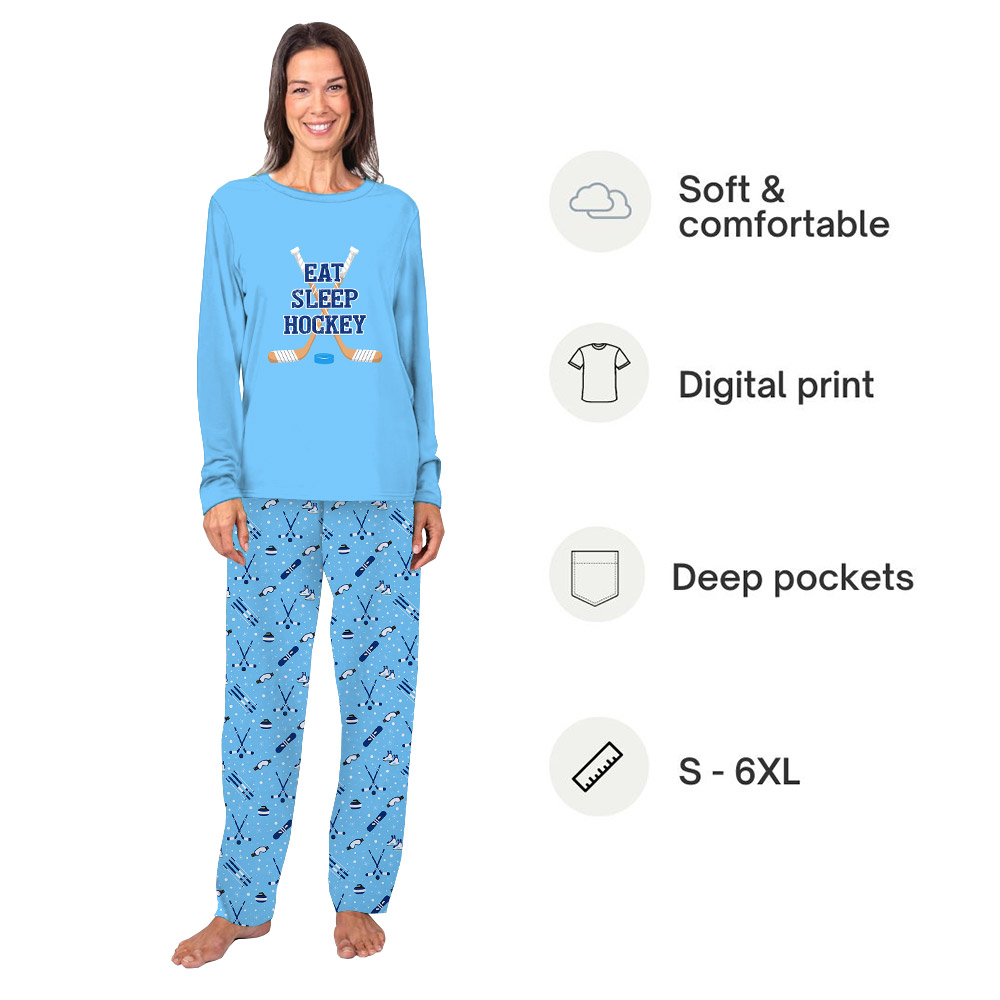 Funny Eat Sleep Hockey Family Pajamas Blue Funny Eat Sleep Hockey Family Pajamas Blue