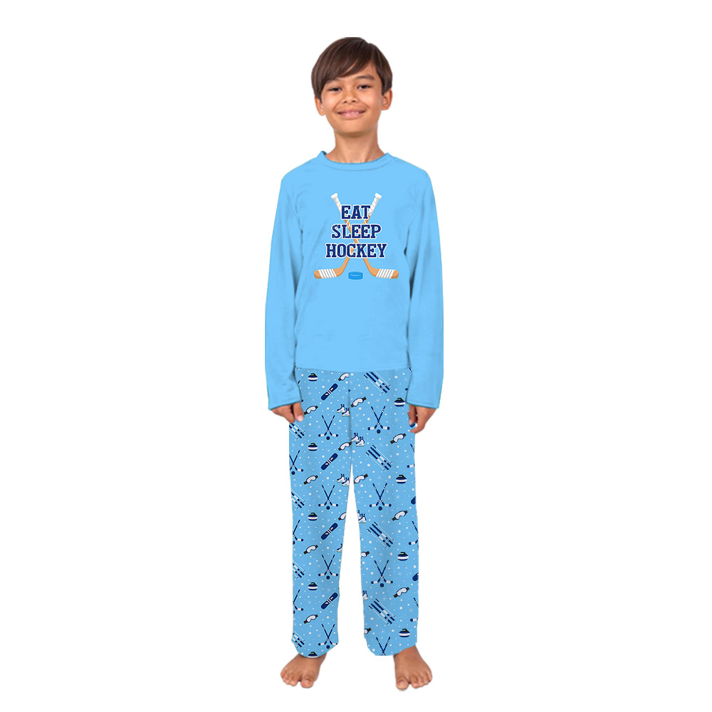 Funny Eat Sleep Hockey Family Pajamas Blue Funny Eat Sleep Hockey Family Pajamas Blue