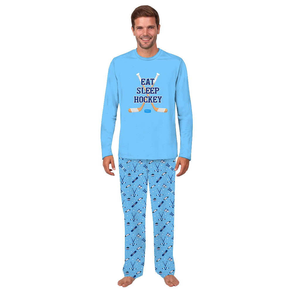 Funny Eat Sleep Hockey Family Pajamas Blue Funny Eat Sleep Hockey Family Pajamas Blue