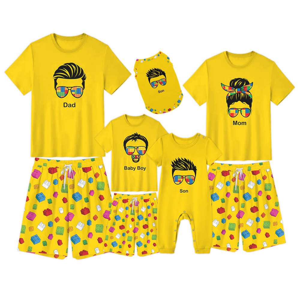 Personalized Name And Design Lego Brick Pajamas Yellow