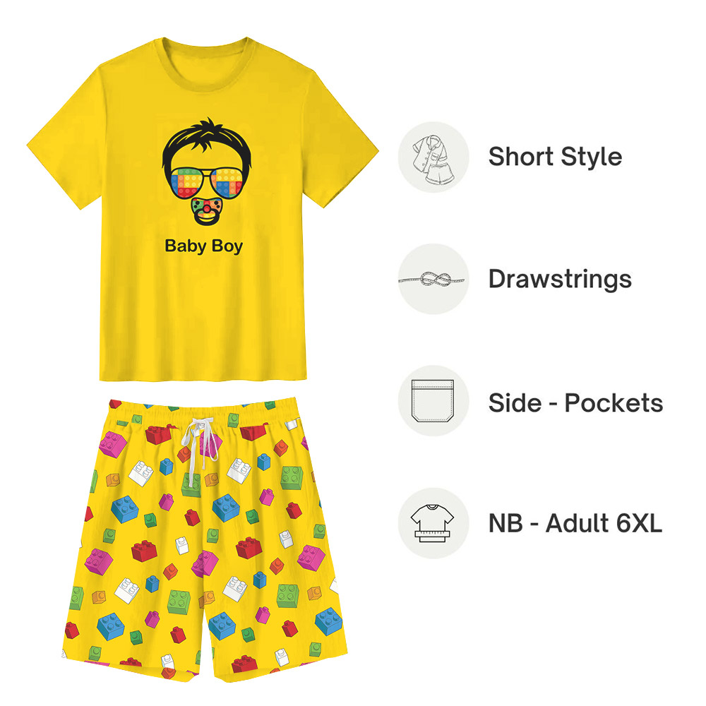 Personalized Name And Design Lego Brick Pajamas Yellow