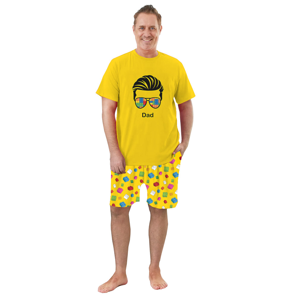 Personalized Name And Design Lego Brick Pajamas Yellow