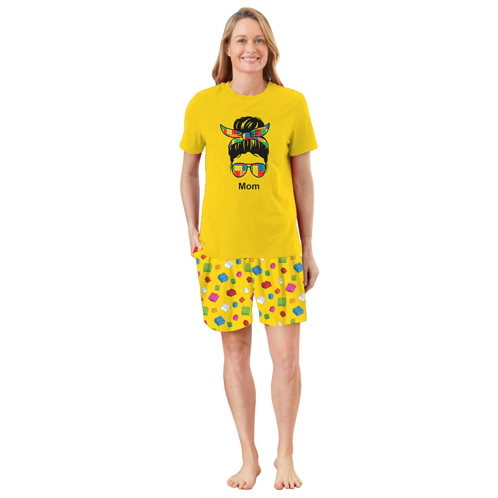 Personalized Name And Design Lego Brick Pajamas Yellow